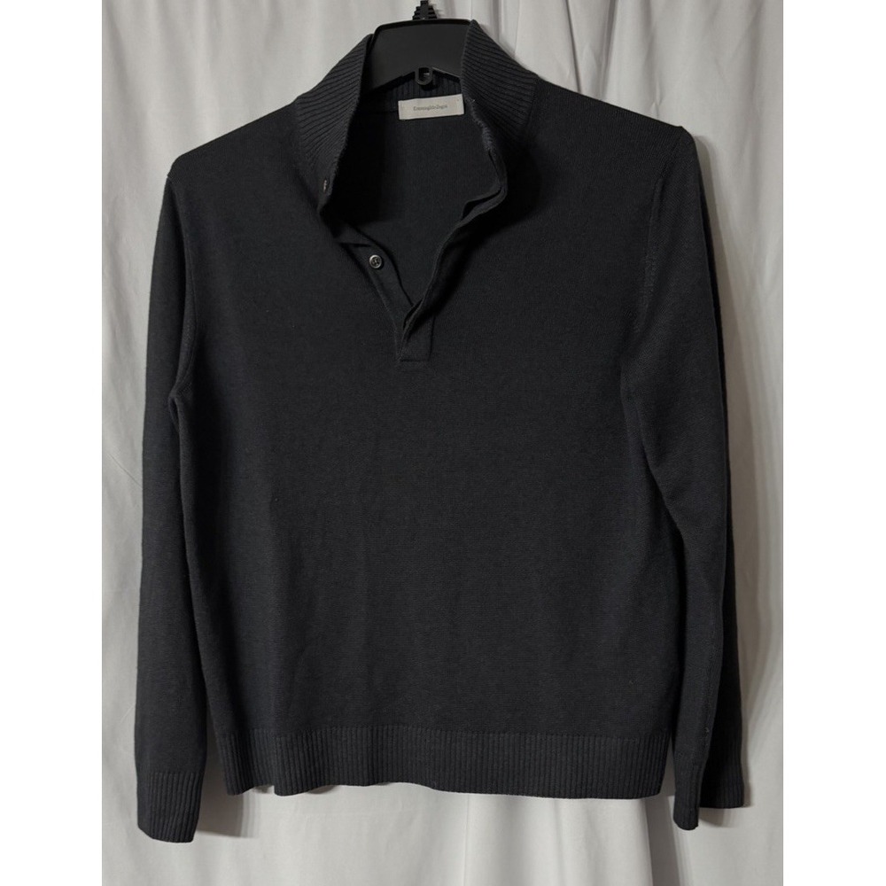 Ermenegildo Zegna Mens Long Sleeve Gray Silk Cashmere Ribbed Sweater Small 48